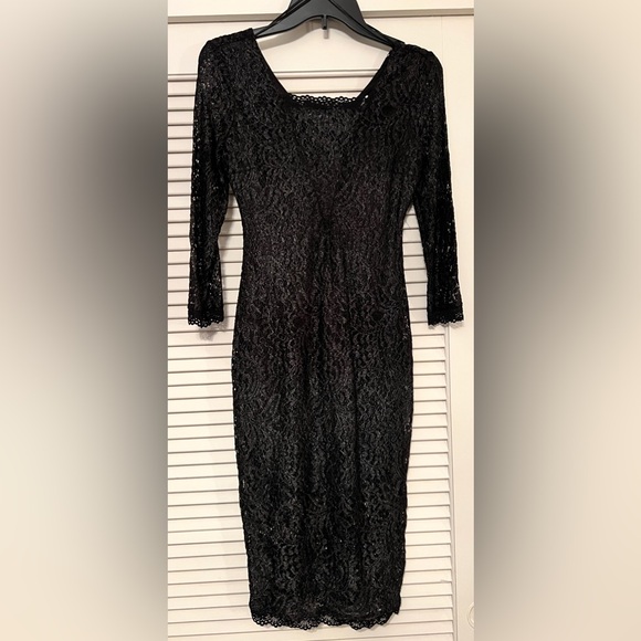 NWT Candie’s Black Shimmer Lace Column Fitted Cocktail Dress Size X-Small - Picture 2 of 10